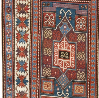 Antique Caucasian Kazak Rug, 124x246 cm (4.1 x 8 Ft), ca 1860.                     