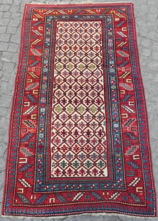 Caucasian Kazak Rug, 7.2 x 4.11 ft, Dated 1305 (1887 AD), full pile, original ends and sides.                