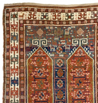 Antique Caucasian long Rug, 4.3 x 9.3 ft (126x282 cm). Very good condition with full pile, couple of dime size old repairs, otherwise all original including sides and braided ends. Ca late  ...