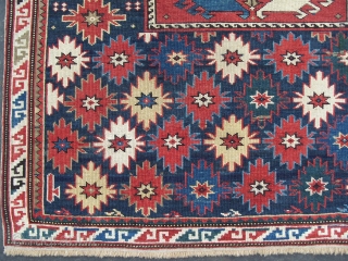 Caucasian Shirvan Kuba Rug with unusual design and proportions (original), 56x43 inches (142x109 cm), late 19th Century, good condition and colours.  www.rugspecialist.com          