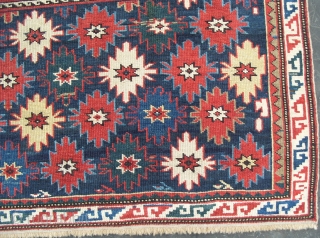 Caucasian Shirvan Kuba Rug with unusual design and proportions (original), 56x43 inches (142x109 cm), late 19th Century, good condition and colours.  www.rugspecialist.com          