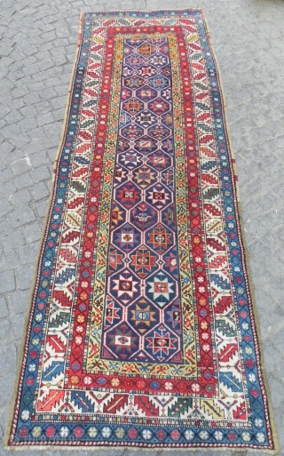 Antique Caucasian Gendje Runner, 3.4 x 9.5 ft, second half 19th Century.                     