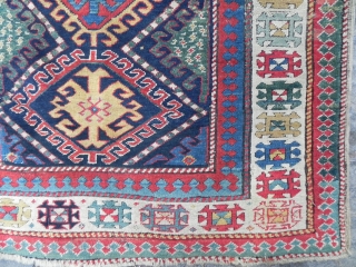 Fresh from a European estate! Antique Caucasian Gendje Runner, 3.4 x 8.5 ft, Full Pile, Very Good Original Condition, no repairs whatsoever, not washed, needs a light one. Second half 19th century.  ...