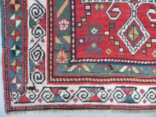 An unusual Caucasian Kazak rug with cool design elements, it is incredibly vital and a nice represantative of a non commercial Caucasian folk art weaving. 3.11x7.9 ft (120x240 cm), 19th Century.  