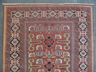 Caucasian Perepedil Rug, Perfect Condition, No Repairs, All natural dyes, second half 19th Century. 65x43 inches. www.rugspecialist.com                