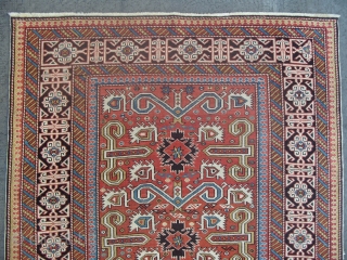 Caucasian Perepedil Rug, Perfect Condition, No Repairs, All natural dyes, second half 19th Century. 65x43 inches. www.rugspecialist.com                