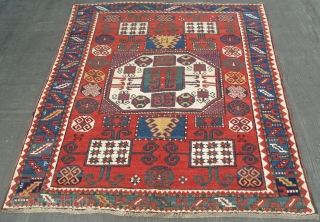 Caucasian Karachov Kazak Rug in exemplary condition with unusual design elements, glorious natural dyes, good pile, all original. ca 1875, Size: 1.55 x 2.03 m (5'1" x 6'8"), A Top of the  ...