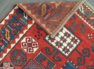 Caucasian Karachov Kazak Rug in exemplary condition with unusual design elements, glorious natural dyes, good pile, all original. ca 1875, Size: 1.55 x 2.03 m (5'1" x 6'8"), A Top of the  ...