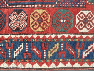 Caucasian Karachov Kazak Rug in exemplary condition with unusual design elements, glorious natural dyes, good pile, all original. ca 1875, Size: 1.55 x 2.03 m (5'1" x 6'8"), A Top of the  ...