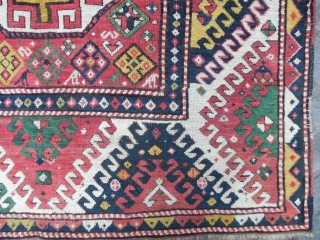 Antique Caucasian Bordjalou Kazak Rug with classic zig zag border, Great Colours, 7.10 x 4.10 ft (239x152 cm), Dated 1322 (1904 AD).  
         