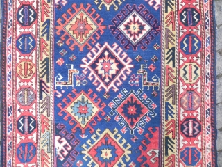 A Distinctive Antique Caucasian Kazak Runner with beautiful colors and soft lustrous wool, 3.4x9.4 ft (104x287 cm), late 19th century.             