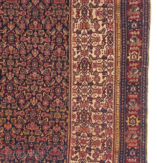 Fine Antique Persian Senneh Rug with colorful fringes. 4.3 x 6.7 ft (130x201 cm). Very good condition, original as found.             