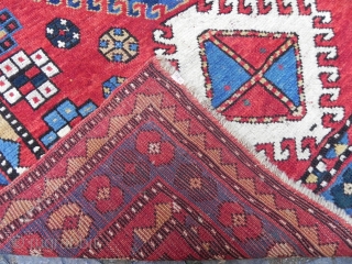 A Cute little Caucasian Kazak Rug; bold, somewhat primitive, very dynamic and beautiful.  3.8 X 5.7 ft (116x174 cm), late 19th century, just washed professionally, in excellent original condition. Acquired from  ...