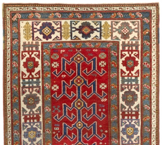 An Exceptional antique Kazak rug with a very unusual design clearly inspired from North East Caucasian Kuba, Seichur and Avar rugs. Excellent original condition, no repairs, no issues. 4'3" x 7'6"   ...