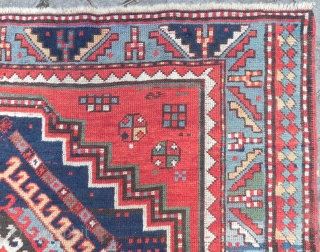 Large Caucasian triple medallion Kazak Rug, 257x143 cm, excellent condition, original ends and sides, late 19th century.                