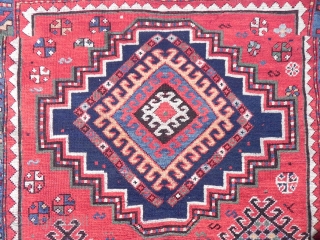 Large Caucasian triple medallion Kazak Rug, 257x143 cm, excellent condition, original ends and sides, late 19th century.                