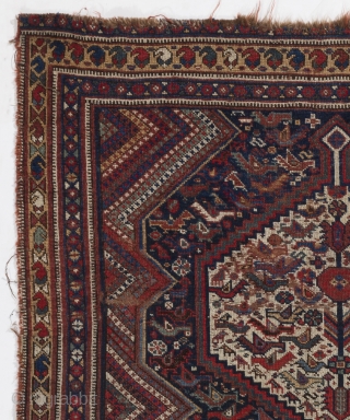 Khamseh Rug with birds, 130x174 cm, original as found, no repairs                      