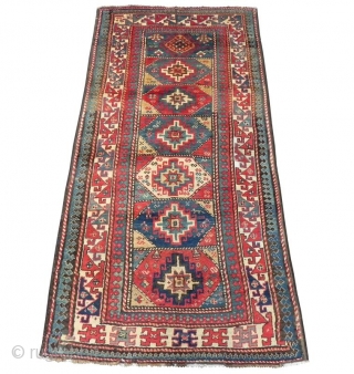 Caucasian Kazak Long Rug, 239x118 cm (7.8x3.8 ft), second half 19th Century, as found, Full pile and great colours.              