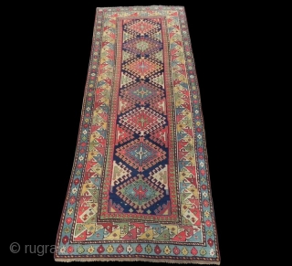 An East Caucasian Runner, 274x105cm (8.9x3.4), Good Condition and splendid colors.                      