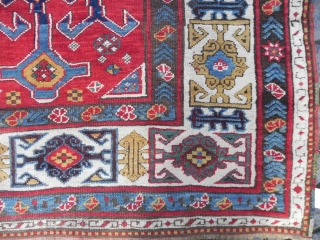 Antique Caucasian Kazak Rug, vigorous palette, delightful colors, graphic design, full pile, mint condition, late 19th Century                