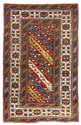 Antique Caucasian Gendje Rug, 132x206 cm (4'4" x 6'10"), ca late 19th Century. Very good condition, all natural dyes, original as found, no issues, no repairs. 
      