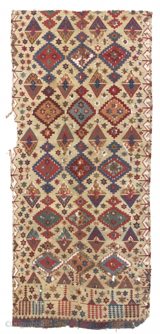 An exceptional and early Central Anatolian Hotamish Kilim. 4.7 x 10.6 Ft - 140x307 cm. 18th Century.

Here is a high resolution image of it: https://drive.google.com/file/d/0Bz7Alnbetq5udnBWYXRua2VDSFU/view?usp=sharing

some other antique rugs in stock: https://drive.google.com/drive/folders/0Bz7Alnbetq5uflB5alRJc1AydUdXOWMxek9BaUx2THFrc1NXNWNhTEg0TGNuOHZrXzM4ZkE?usp=sharing  