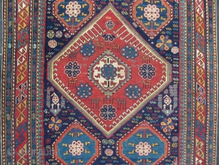 Shirvan Baku Rug, 5.2 x 3.10 (157x121 cm), dazzling colours and dynamic design, very good condition, original ends and sides, even medium pile. late 19th century. www.rugspecialist.com      