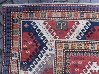 Antique Caucasian Borchalo Kazak Rug, 253 x 157cm, 19th Century, overall in good condition, needs minor restoration of the scattered worn areas. www.rugspecialist.com          