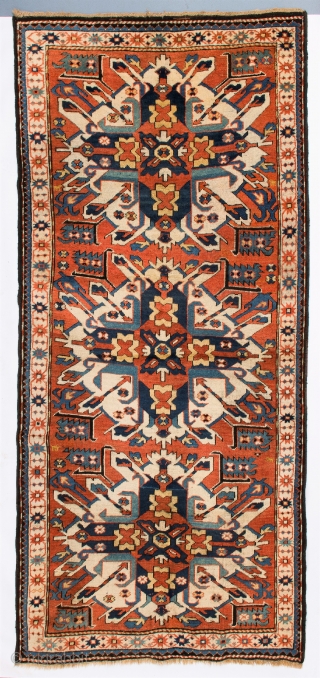 Antique Caucasian Chelaberd Rug, so called "Eagle Kazak" from Karabagh, 4.1 x 8.8 Ft (125x265 cm), late 19th century, very good condition, provenance: a private collection in England. Looks better in flesh.  ...