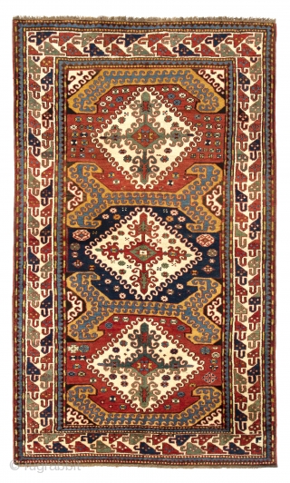 Rare antique Karabagh Rug in "German condition", South West Caucasus, 132x216 cm (4.4 x 7.2 ft), ca 1880.               