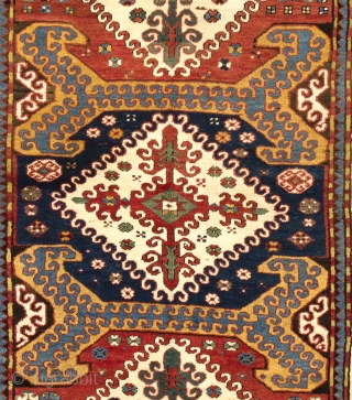 Rare antique Karabagh Rug in "German condition", South West Caucasus, 132x216 cm (4.4 x 7.2 ft), ca 1880.               