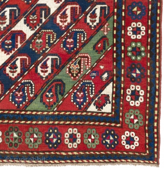 Antique Caucasian Gendje Rug with 52 Botehs in diagonal stripes but how many flowers?   4'4" x 7'3"  (133x220 cm), no 513         