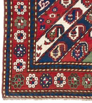 Antique Caucasian Gendje Rug with 52 Botehs in diagonal stripes but how many flowers?   4'4" x 7'3"  (133x220 cm), no 513         