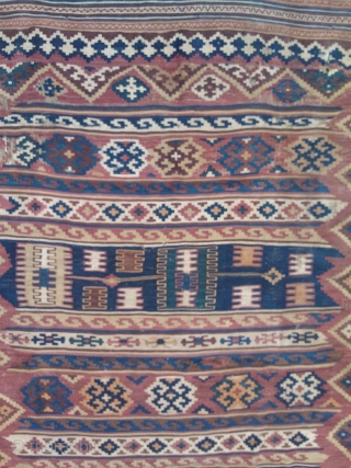 Antique,beautiful Quashqai kilim,complete but partially worn,cm.140x200                           