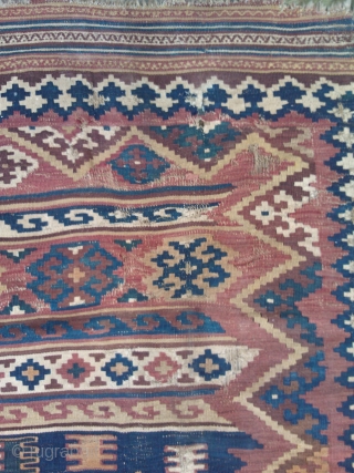 Antique,beautiful Quashqai kilim,complete but partially worn,cm.140x200                           