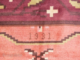 Scandinavian Deco rug dated 1931,cm.220x300,washed,in good condition except some cuts to repair.                     