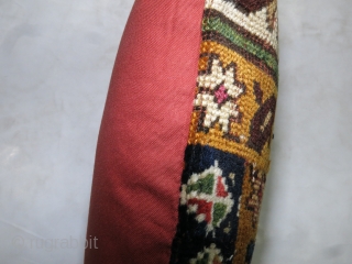 Pillow made from a 19th century caucaisan rug withred cotton back. Zipper closure and foam insert provided.

20'' x 20''

https://jdorientalrugs.com/caucasian-rug-pillow/id/p3860              