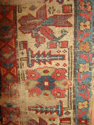 Early Kurdish rug Fragment. As found, needs a good bath. 39X65 Inches. 100X165 Cm.                   