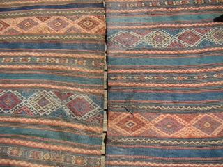 Anatolian Turkish Kilim. 6X7 feet 183X213 Cm. These are separated panels of the same Kilim, 3X7 feet each one a bit shorter. Very dirty with some small holes.     