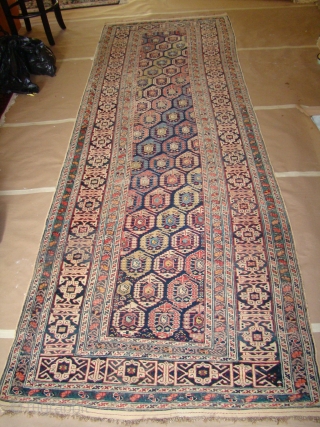 Caucasian runner in great original shape. Signed and dated 1291 (1874). 3'9"X10'9"....114X327 Cm. Needs a bath.                 