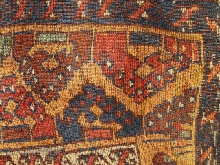 Anatolian Kurdish Yoruk rug. 50X79 Inches... 127X201 Cm. All intact with braided ends. Mostly good pile, some wear, dirty with washable stain and a crease cut as shown.     