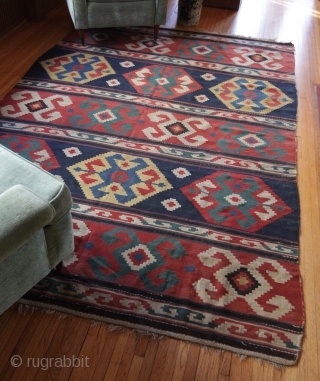 Large antique Caucasian Kilim. 6'4"X10'.... 193X305 cm.                          