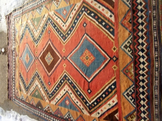 Large SW Persian Qashqai or Kashkuli Kilim with excellent colors. 5'8" X 10'2"....173X310 Cm. Great shape. Only minor fold wear like lines as shown on the top end.     