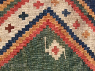 Large SW Persian Qashqai or Kashkuli Kilim with excellent colors. 5'8" X 10'2"....173X310 Cm. Great shape. Only minor fold wear like lines as shown on the top end.     