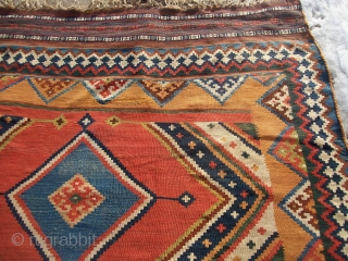 Large SW Persian Qashqai or Kashkuli Kilim with excellent colors. 5'8" X 10'2"....173X310 Cm. Great shape. Only minor fold wear like lines as shown on the top end.     