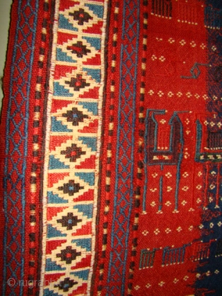 Caucasian Shahsavan Verneh with great colors. Size: 21 X 26 Inches or 54 X 66 Cm. Missing the bottom border or perhaps more.          