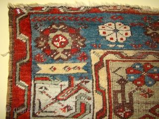 Anatolian Ladik Prayer rug. Worn in the field with some pile in the borders. 41X70 inches 104X178 Cm.               