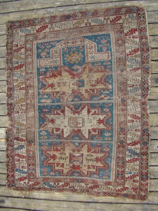 Caucasian Lezgi Star prayer rug. Worn but uncommon...43X55 inches 110X140 Cm.                      