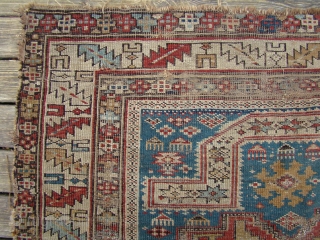 Caucasian Lezgi Star prayer rug. Worn but uncommon...43X55 inches 110X140 Cm.                      