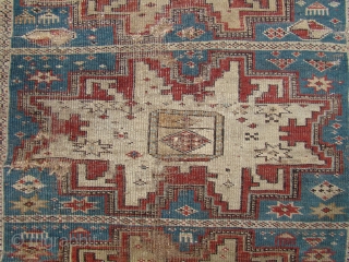 Caucasian Lezgi Star prayer rug. Worn but uncommon...43X55 inches 110X140 Cm.                      